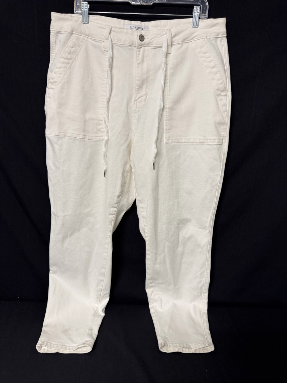 Judy Blue White Utility Jeans 18W Drawstring Waist Patch Pocket Stretch Denim
